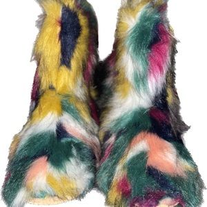 Multi-colored fuzzy boots